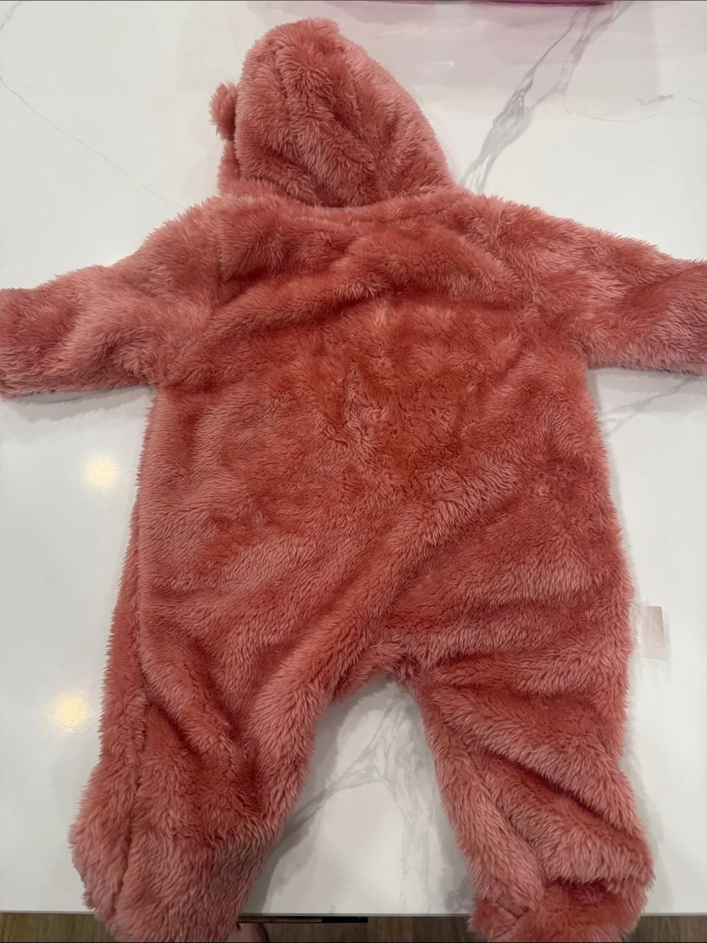 Plush Hooded One-Piece Jumpsuit - Dusty Rose